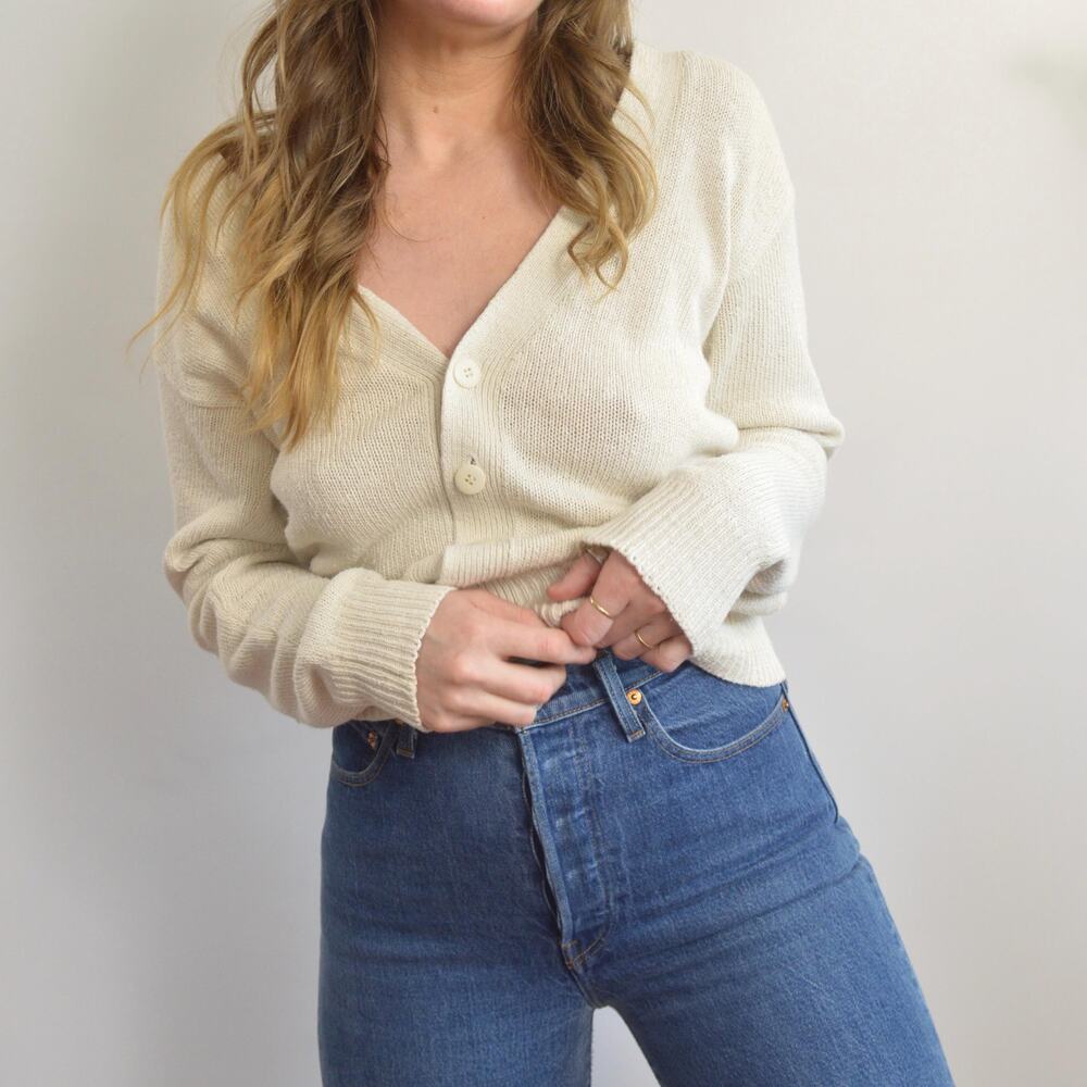 simple off-white silk and cotton blend cardigan